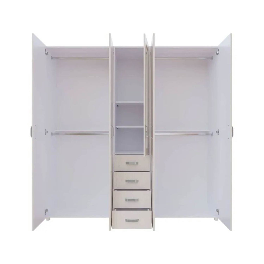 Closet 4 Puertas con Espejo 200x200x49 cm Gris Claro