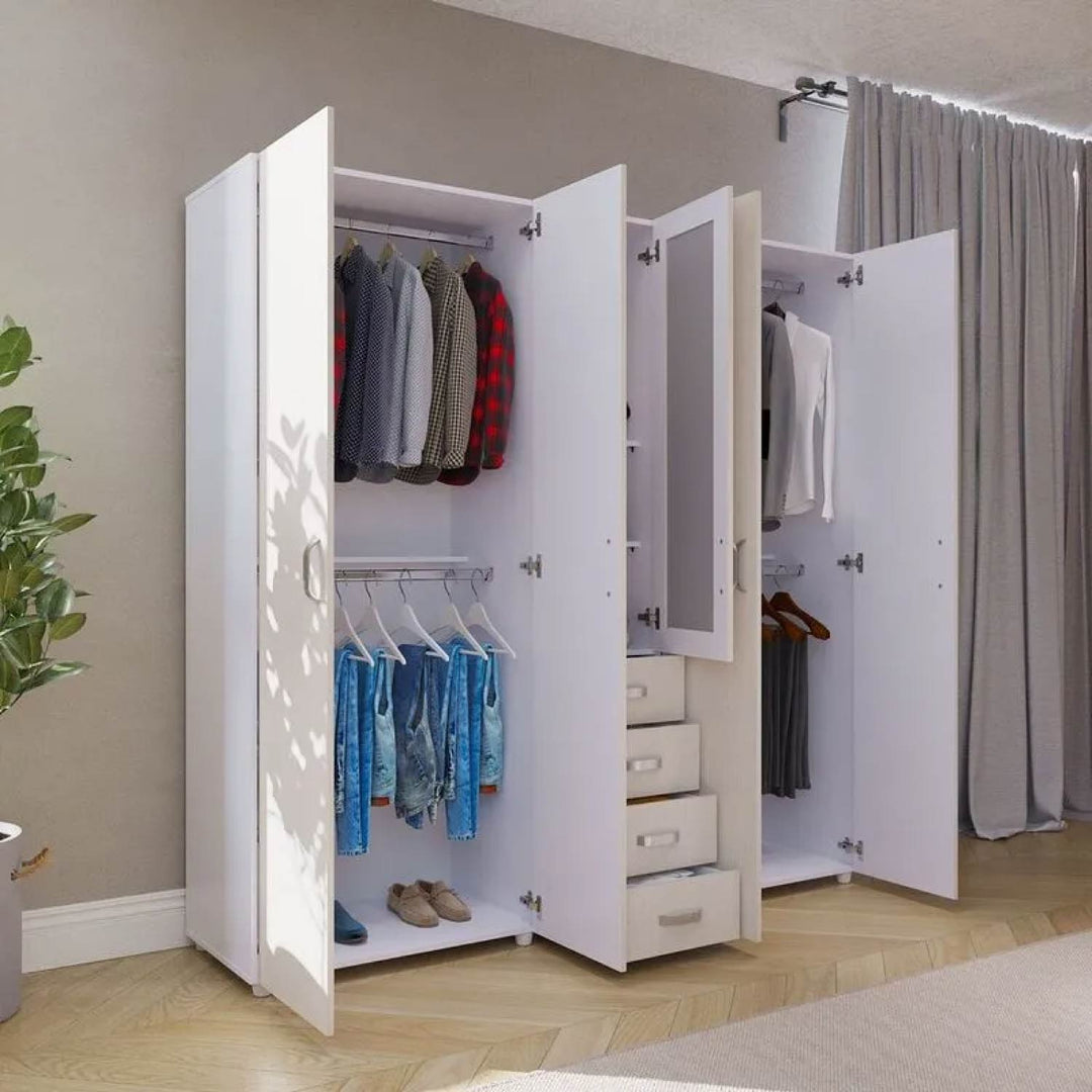 Closet 4 Puertas con Espejo 200x200x49 cm Gris Claro