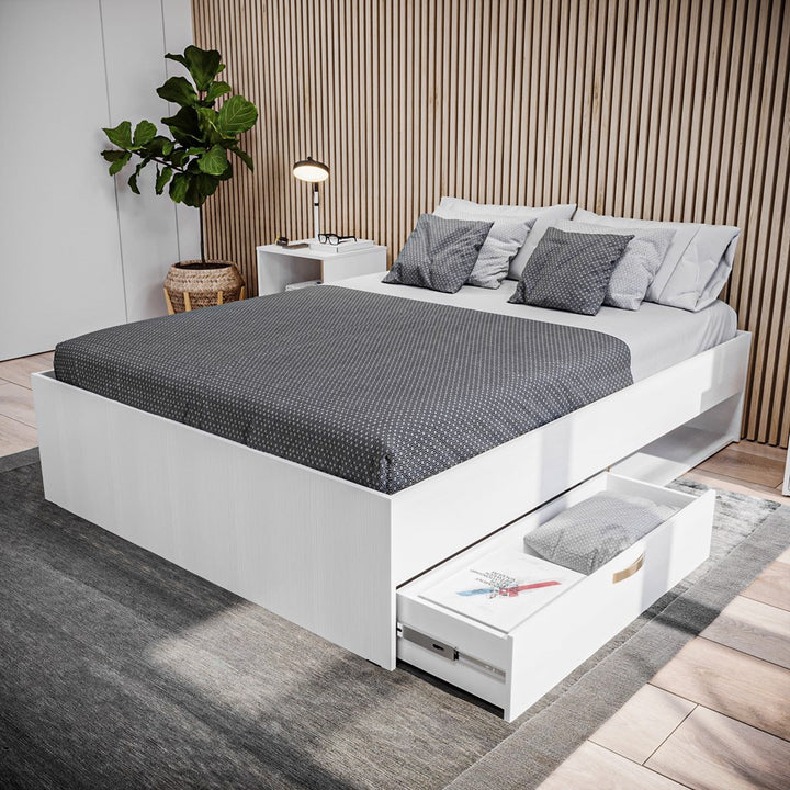 Cama Doble Nórdica Con Cajón Blanco