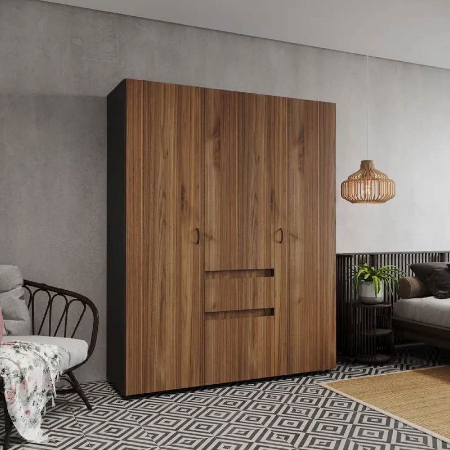 Closet 4 Puertas 160x200x49 cm Nogal