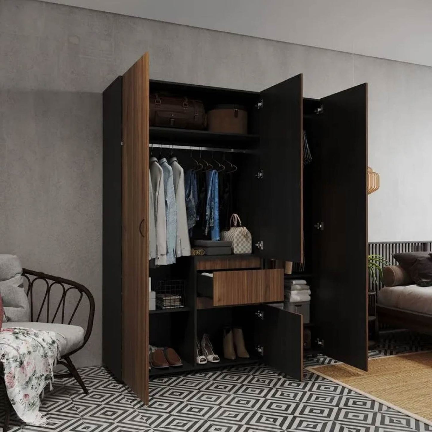 Closet 4 Puertas 160x200x49 cm Nogal