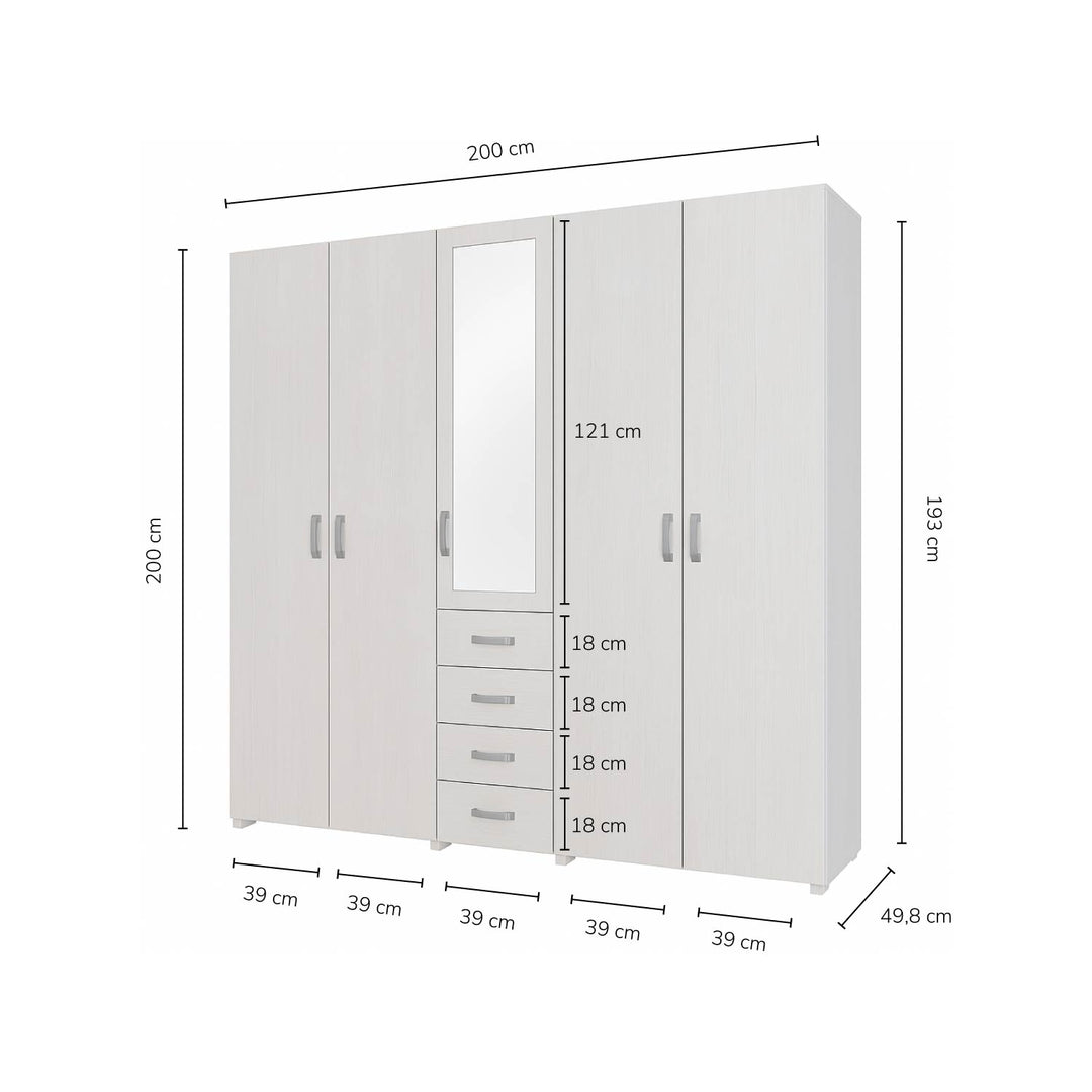 Closet 4 Puertas con Espejo 200x200x49 cm Gris Claro