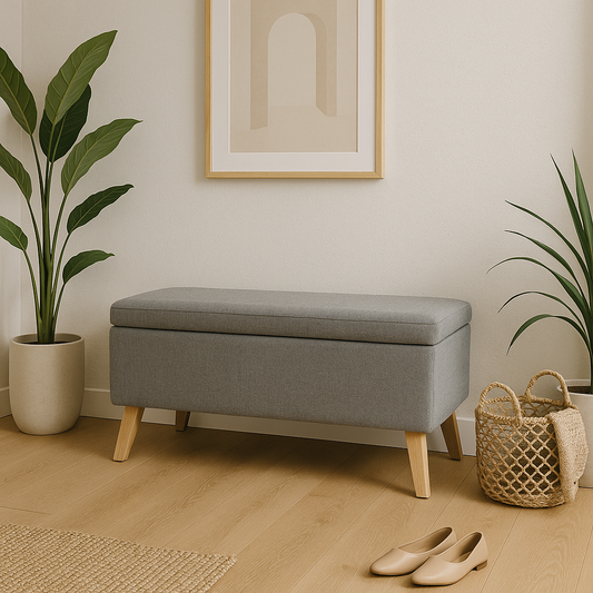 Banco Baul Tapizado Gris