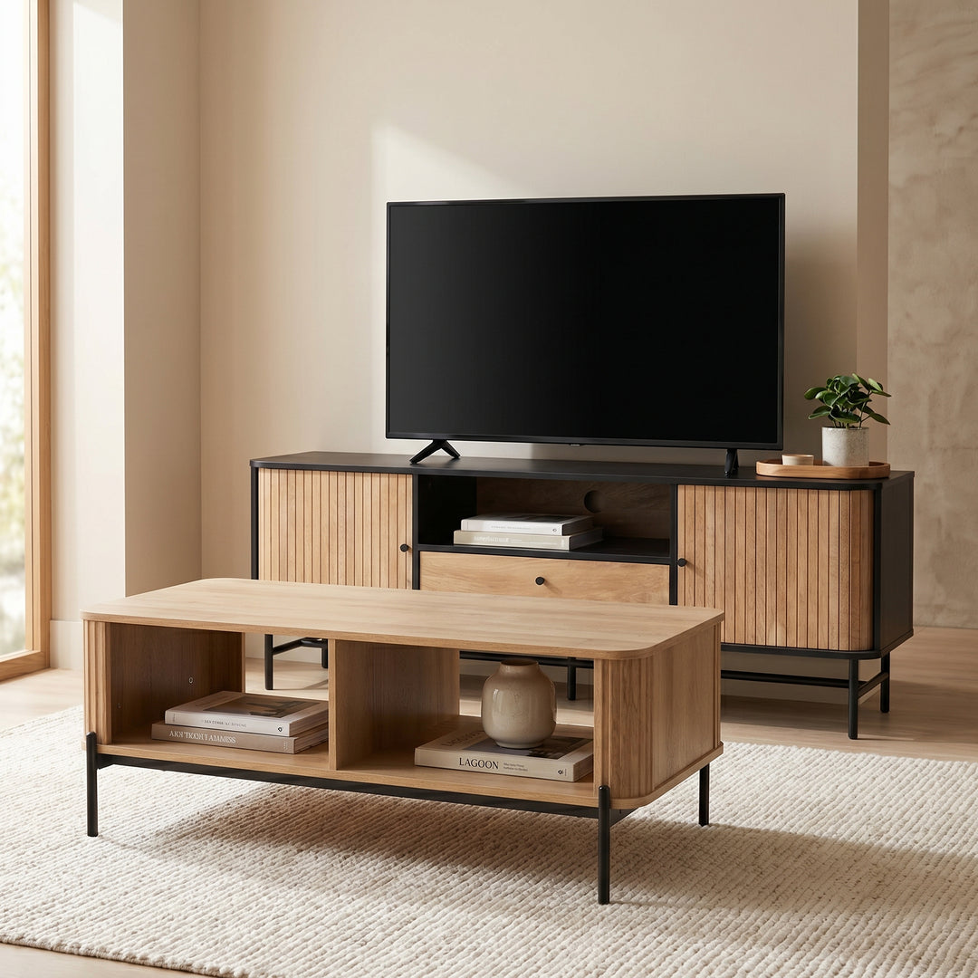 Combo Sala Rack TV Charcoal + Mesa Lagoon