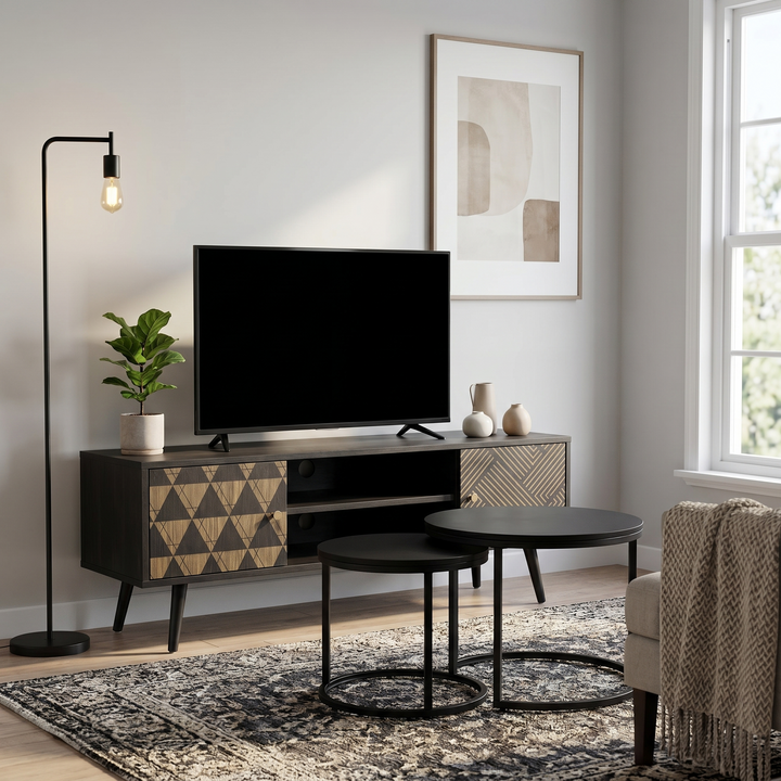 Combo Sala Rack TV Corintio Negro + Mesa Core