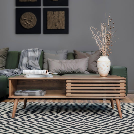 Mesa de Centro Retro con Estante Café